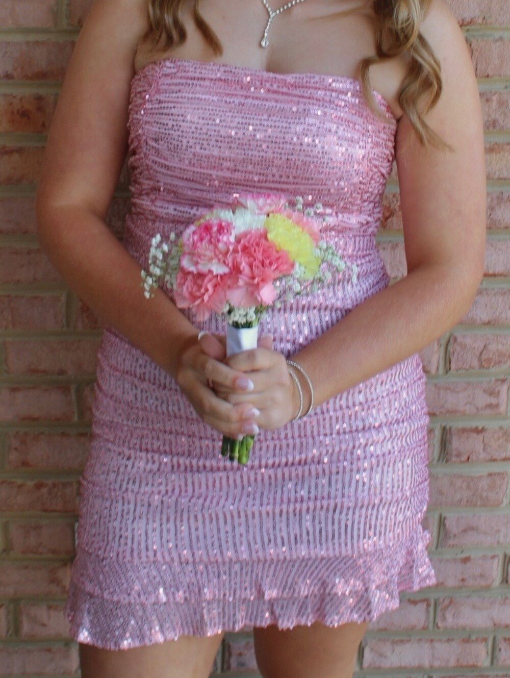 Strapless Pink Sequin Mini Dress